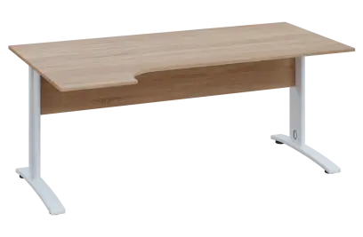 CRK 28 - 166 stůl kancelářský, rohový, levý, kovová podnož bílá, deska 25 mm, široký 1600 mm, dub ba